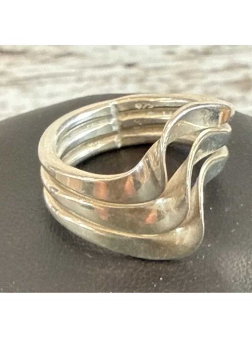 Vintage 925 Sterling Silver Wave Bypass Ring Size 9 Modernist 8 Grams